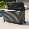 MIRADOR 134 Gallon Outdoor Storage Box Waterproof, Metal Deck Box with wheels for Patio Furniture, Garden Tools, Outdoor Cushion, Charcoal