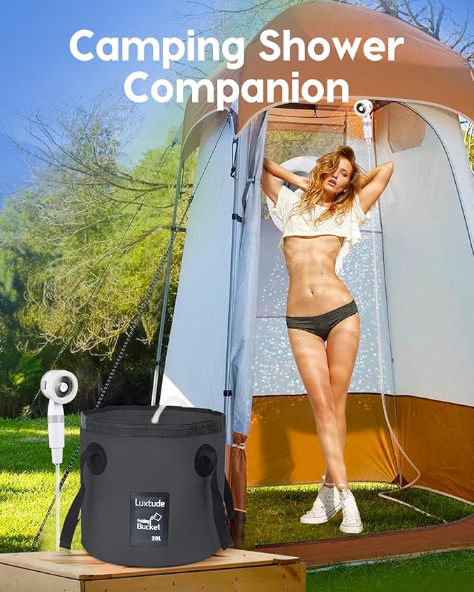 Luxtude Collapsible Bucket with Handle, Portable 5 Gallon Bucket for Camping, Fishing, Beach, Gardening, RV & Outdoor Emergency, Heavy-Duty & Ultra Lightweight Water Storage Container