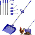 2-in-1 Chicken Poop Scooper & Rake 12-Inch Large Metal Shovel Head Adjustable Stainless Steel Handle (24 to 64") Litter Sifting Shovel Cleaning Tools for Chicken Run, Animal Farm (Blue)