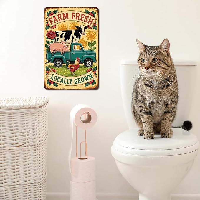 Farm Fresh Locally Grown tin sign Vintage Farm Animals Truck Metal Sign for Garden & Yard Bar Porch Garage Home Bedroom Kitchen Decor Gift 8 x 12,easy to hang