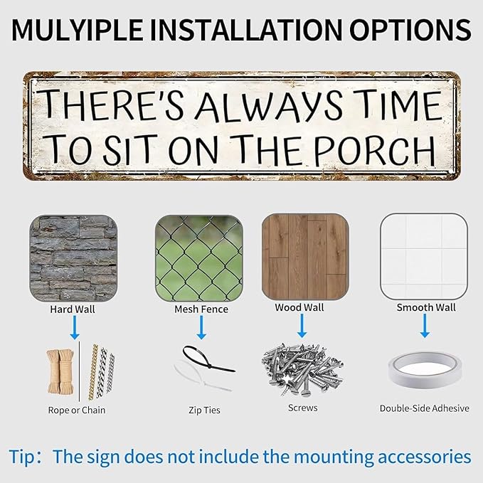 Porch Sign Vintage Metal Tin Sign There's Always Time To Sit On The Porch Metal Tin Sign Porch Signs Outdoor For Home Rustic Farmhouse Porch Wall Art Decor 16x4 Inches