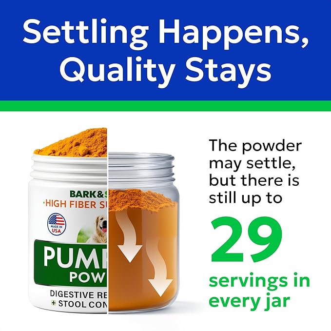 BARK&SPARK Pumpkin Powder for Dogs - 8oz Powdered Fiber Supplement and Stool Softener - Upset Stomach, Food Sensitivity - Improve Digestion - 8oz Powder