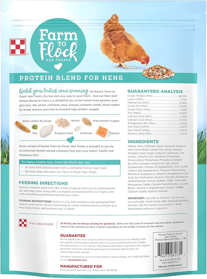 Purina Farm to Flock Protein Blend for Hens | Hen Treats | 7.5 Pound (7.5 LB) Bag