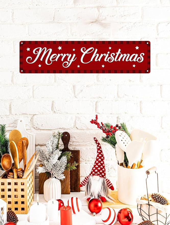 Merry Christmas Metal Tin Sign Christmas Plaque Sign Vintage Wall Decoration Home Bar Kitchen Cafe Bar Farmhouse Wall Art Sign 4x16 Inch