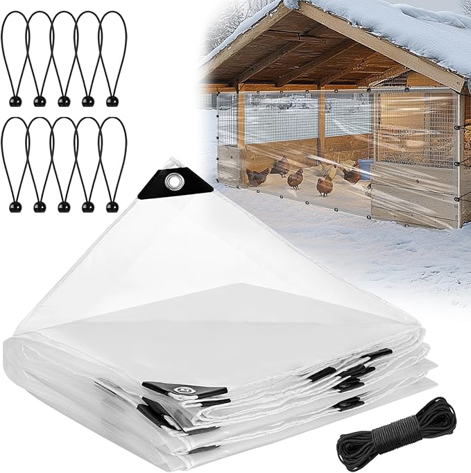 6.6x13ft Chicken Coop Covers Accessories for Winter - Easy to Install Waterproof Chicken Run Tarp with Elastic Cords & Rope