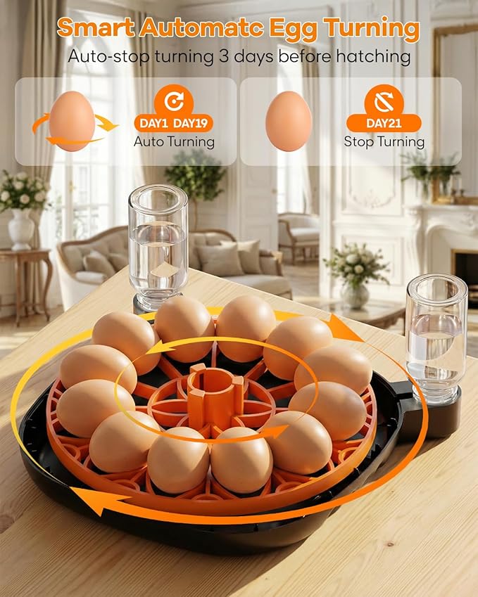 WiFi Egg Incubator with 1080P Camera, App Control, Automatic Turning & Water Filler for Hatching Eggs with Candler, Smart Incubator for 6-12 Chicken, Quail, Pigeon Eggs
