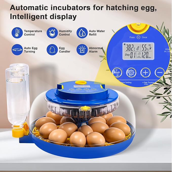 18 Egg Incubators for Hatching Eggs，360°Airflow Circulation System Incubator with Automatic Egg Turner and Humidity Control，Incubator for Chicken Eggs for Hatching Chicken Duck Goose Quail Turkey