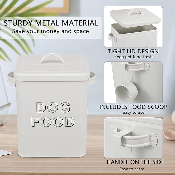 Dog Food Storage Container Farmhouse Pet Food Storage Containers with Lid and Scoop, Perfect Vintage Durable Canister Treats Tin for Kitchen Countertop, Shelf, Great Gift for Pet Owners - Dog Food