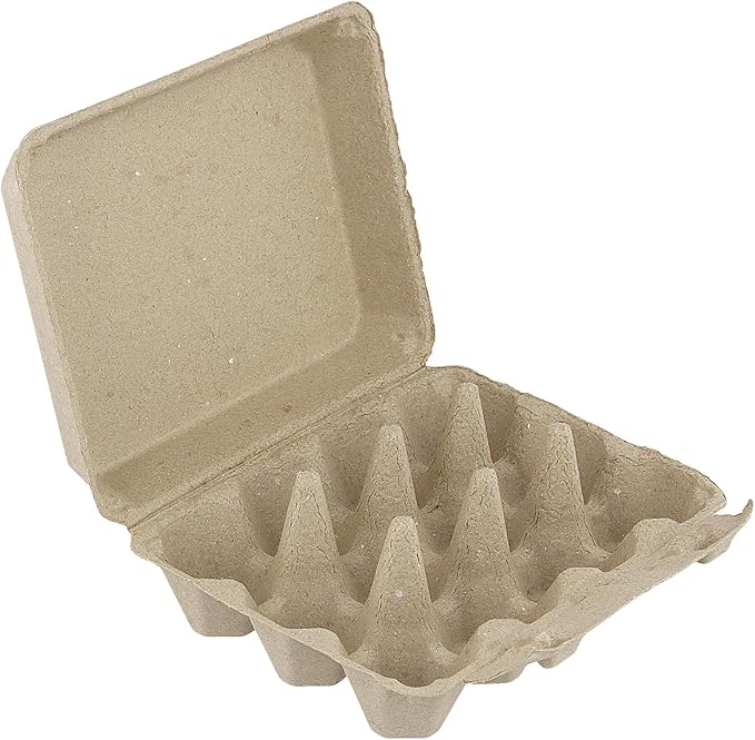 50 Pack Natural Pulp Egg Cartons, Classical 3x4 Style Holds Up to 12 Count Chicken Eggs, Dozen Egg Crates for Family Farm and Market Storage