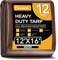 Sunvigor Tarp Waterproof 12x16Ft, Extra Thick 12 Mil Heavy Duty Tarp Cover, Tear & Fade Resistant, Outdoor Tarps with Brass Grommets and Reinforced Edges for Roof, Camping, Patio, Boat (Brown)