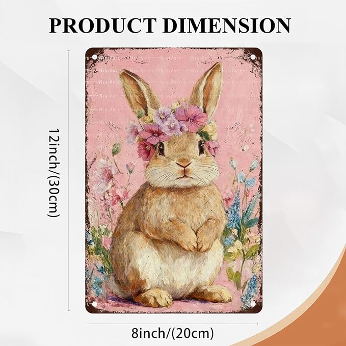 Cute Bunny Metal Sign Vintage Easter Design Rustic Farmhouse Decor Suitable For Home Garden Bar Cafe Outdoor Indoor Wall Display 8X12Inch