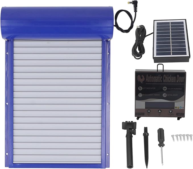 Pilipane Automatic Chicken Coop Door Solar Powered Programmable Timer Control Aluminum Chicken Door for Poultry Safety Iron Sheet Metal Plastic 37x24.7cm