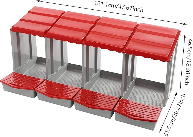 Chicken Nesting Box, 4 Compartments PP Nesting Box, Wall Mountable Nesting Boxes with Inclined Top, Drain Holes & Resting Platform for Chicken and Poultry to Collect Eggs