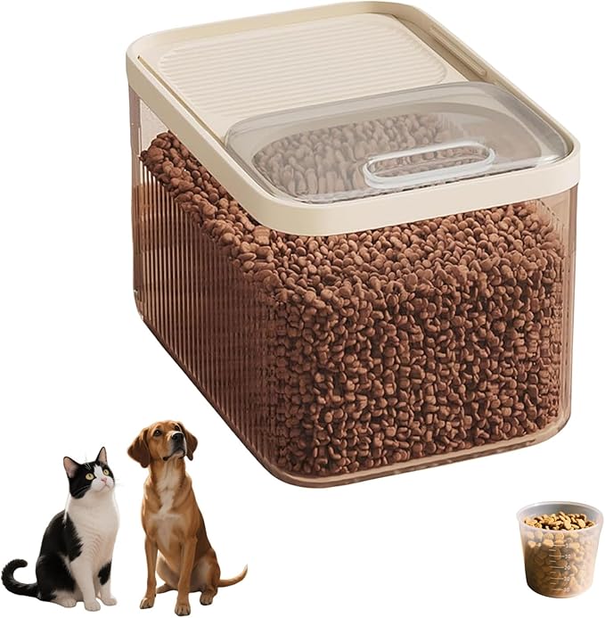 High-Capacity Pet Food Container Airtight with Cup, Dog Food Storage Container,Durable Design for Dog/Cat/Bird Food Storage, Keep Dry Food Fresh (Transparent, 15 pounds)
