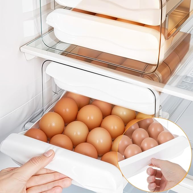 Clear 32 Egg Holder for Fridge, Egg Storage for Refrigerator, Egg Container for Refrigerator, Household Egg Holder for Fridge, Stackable Egg Container and Egg Dispenser for Refrigerator with Drawers
