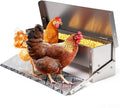 Chicken Feeder Rat Proof Automatic Treadle Feeder No Waste,Stainless Steel Outdoor Chicken Food Dispesner for Polutry and Duck Bantams Pheasants,with Weatherproof Lid