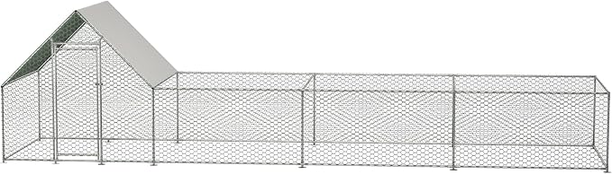 Metal Chicken Coop with Waterproof Cover, 26x6.7x6.6ft Chicken Run for Yard, Outdoor Backyard Farm Walk-in Hen House, Chickens Poultry Cage for Ducks, Rabbits and Small Pets