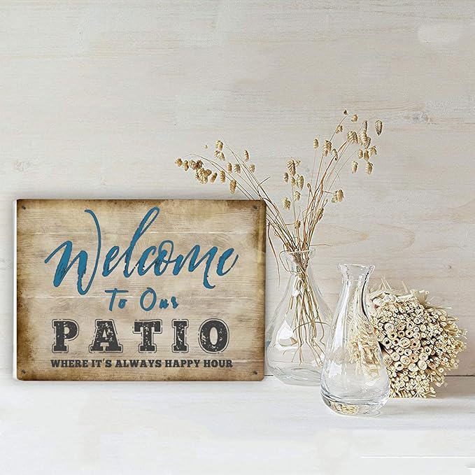 Harooni Vintage Metal Welcome Patio Sign - 12x8inch