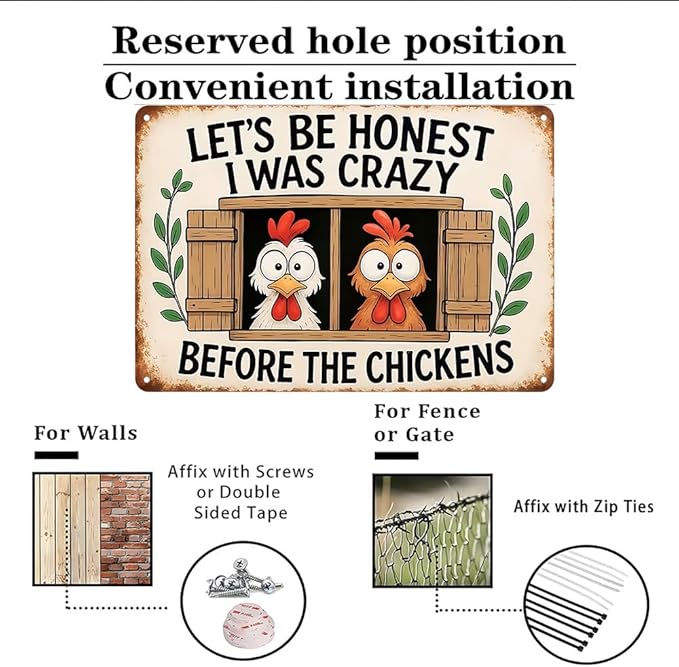 Funnysign Chicken Decor I Was Crazy Before The Chickens Vintage Tin Sign for Chicken Coop Farm Kitchen Garden Yard Decor 8x12 INCH(3829)