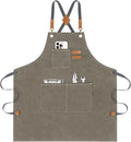 AOLEBA Aprons for Men & Women,Canvas Chef Apron with Cross Back Adjustable,For Kitchen, Garden, Cafe, Gifts for Dad Father Men, M-XXL (Grey Brown)