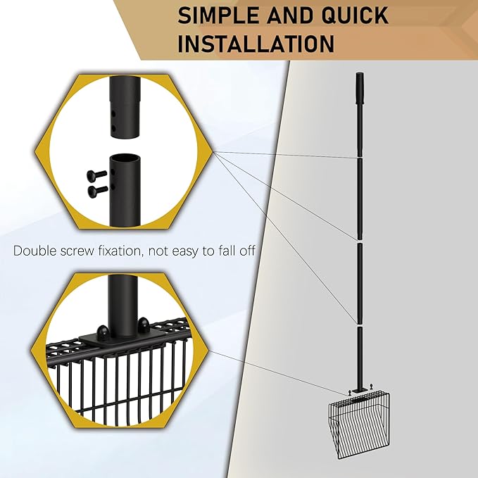 Chicken Poop Scooper for Sand, Extra Large Sifting Shovel with 3-Height Adjustable Handle, Chicken Coop Scoop for Quick Cleaning, Coop Scoop for Poultry Litter, Goat & Horse Poop Scooper, Black
