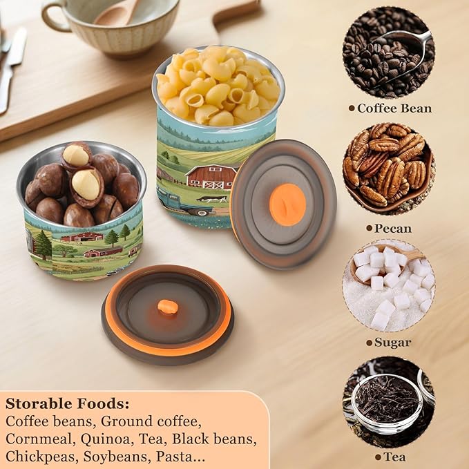 Rustic Farm Meadow Coffee Canister 30oz Stainless Steel Airtight Food Storage Container with Lid for Beans/Cereal Preserval