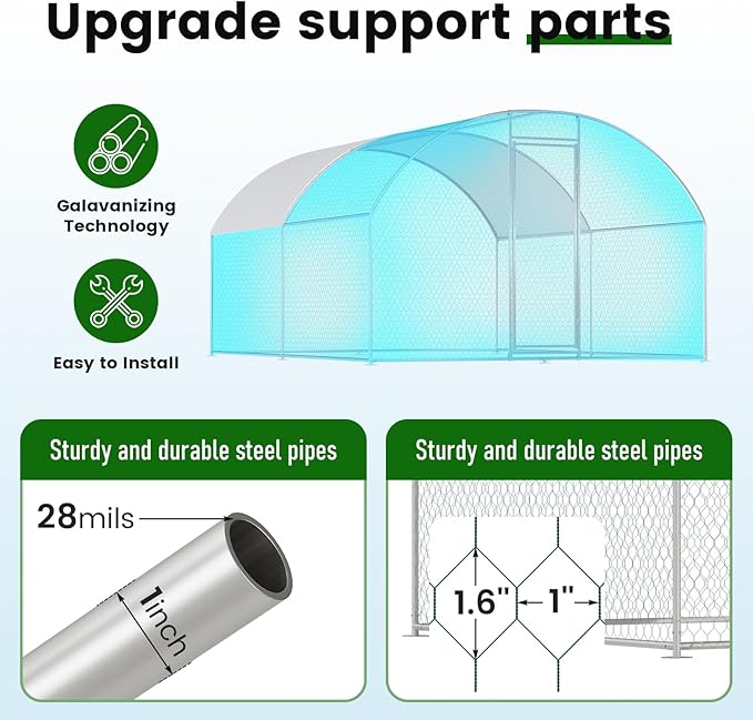 Chicken Coop Large Metal Chicken House Chicken Coops for More Than Chickens Poultry Cage with Waterproof Cover for Rabbits Duck Walk-in Chicken Run for Yard Chicken Pen