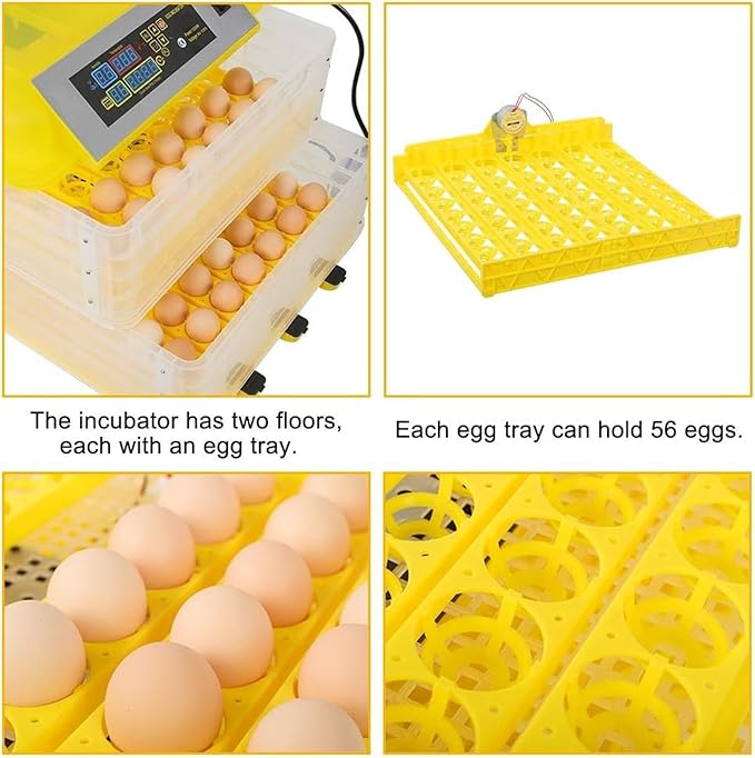 Egg Incubator, 112 Grids Digital Large Capacity Intelligent Incubator, with Fully Automatic Egg Turning and Humidity Control, Clear Hatching for Chicken Duck Eggs(112 Eggs)