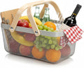Wire Mesh Storage Organizer Basket Portable Garden Harvest Basket Fruit Basket Bin with Wood Handle Ideal for Kitchen Picnic Pantry Cabinets Storage Home Decor (Cold Gray)