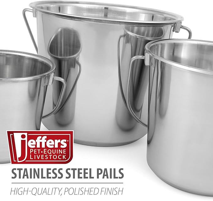 Jeffers Multi Purpose Stainless Steel Round Pail with Handle – Rust Resistant, Non-Toxic Bucket for Water, Feed, Pets, Livestock, Milk, Ice, Mop, Garden, Kennel, Farm, Camping, Storage - 2 Quart