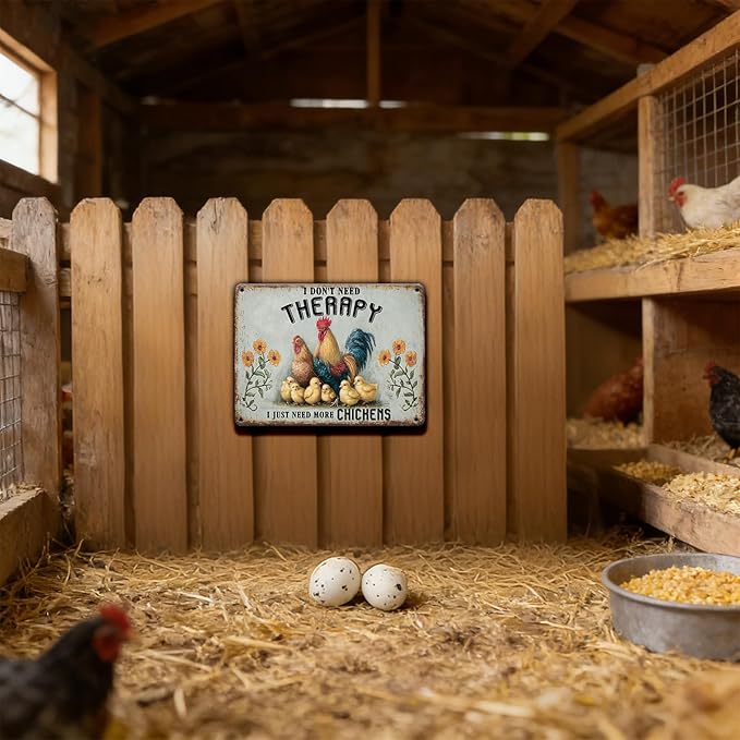 Funny Chicken Sign I Don't Need Therapy I Need More Chickens Vintage Tin Sign for Home Farm Chicken Coop Kitchen Garden Yard Decor 12x8 Inch
