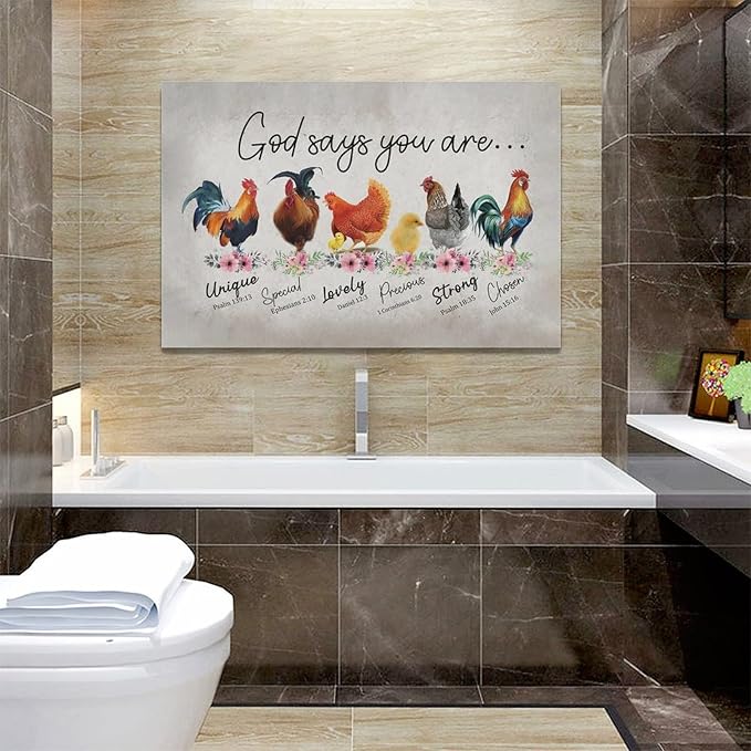 banonaty Rooster Kitchen DecorWall Art Rustic Farmhouse Chicken PicturesWall Decor Country God Says You Are Canvas Prints Framed Artwork Home Office Decorations For Bathroom Dinning Room 24/inx16/in