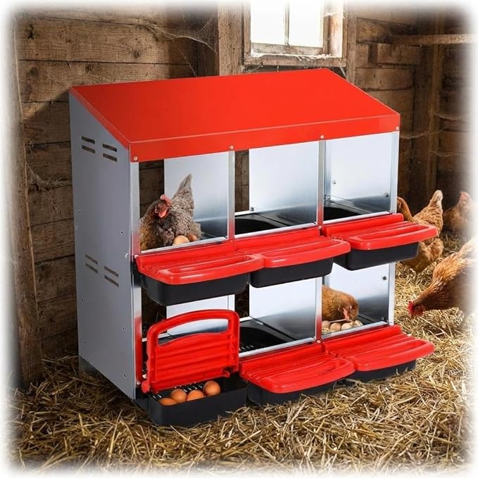 Wall-Mountable Galvanized Steel Chicken Nesting Boxes, 6/8Hole Metal Laying Box with Ventilated Design, Roll Away Egg Collection Tray, Weatherproof Hen Roosting Boxes for Coop