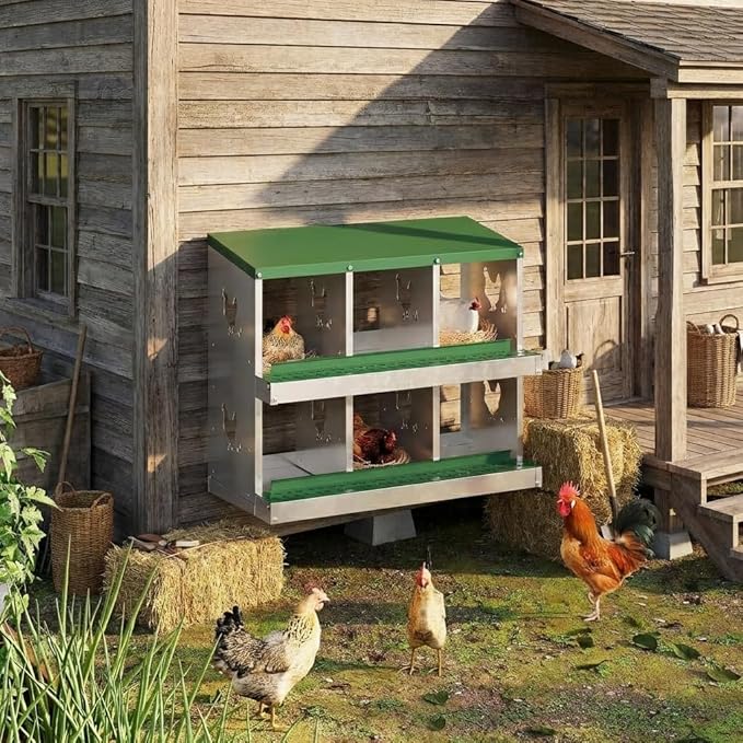 6 Holes Chicken Nesting Boxes, Nesting Boxes for Chickens, Easy to Clean and Install, Chicken Laying Box for Outdoor Chicken Coop Farm Yard, Green