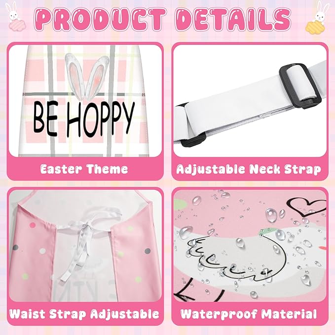 Easter Aprons Set of 4, Bunny with Easter Eggs Pattern Kitchen Aprons for Adults, Easter Decorations for Home, Bunny Gifts, Spring Table Decor