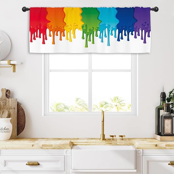 Miyotaa Colorful Rainbow Graffiti Kitchen Curtain Valance 54W x 18H Rod Pocket Splash Oil Painting Art Window Treatment for Living Room Bedroom Bathroom