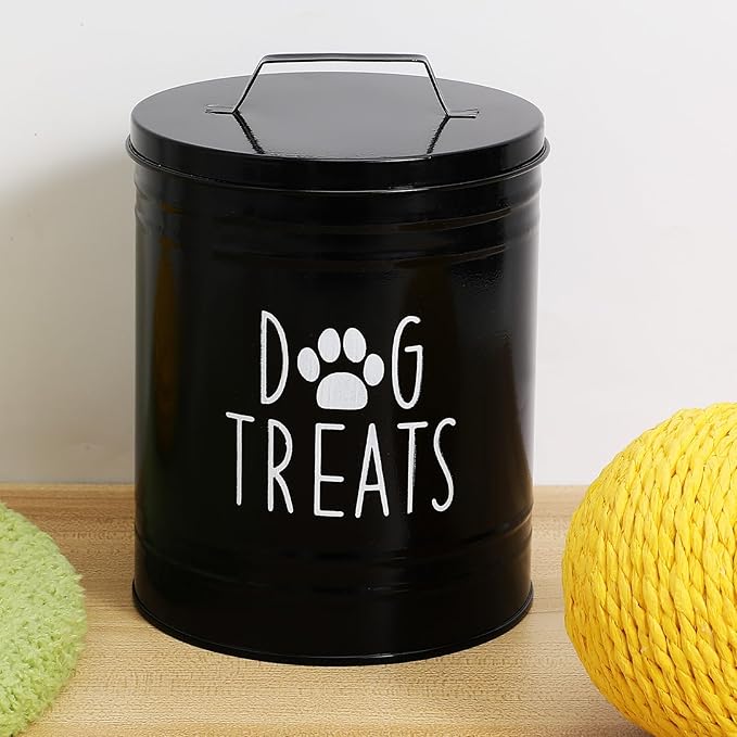 Airtight Large Dog Food Storage Container with Lid, Black Metal Pet Treat Canister for Kitchen Countertop, Sturdy Dry Dog Food and Puppy Grain Storage Bin