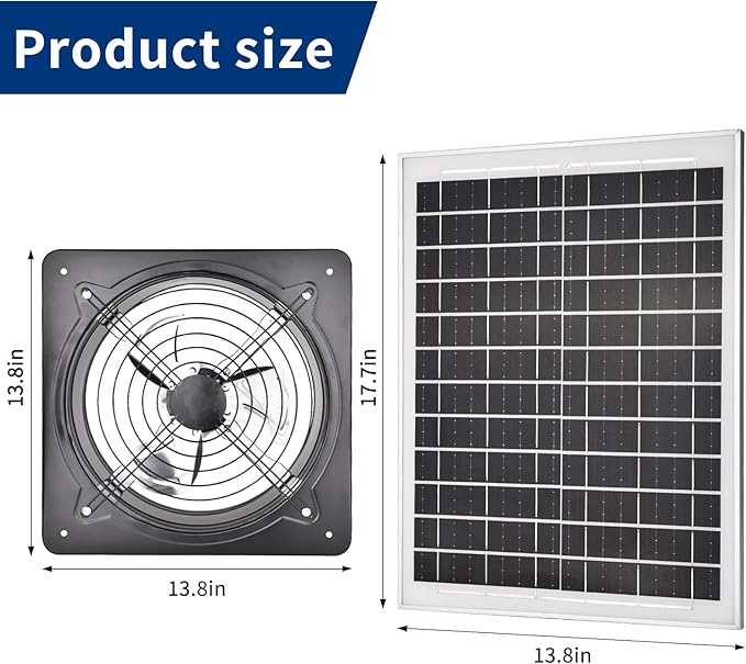 40W Solar Attic Fan Kit, 40W Solar Panel + a 25W DC Fan, Plug and Play, for Attic, Roof Vent, Green House or Chicken Coop