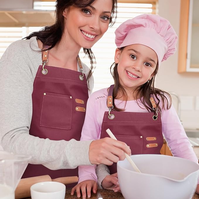 Unisex Aprons with Large Pockets,Cotton Canvas Cross Back Heavy Duty Adjustable Work Apron,Size Kids to Adult
