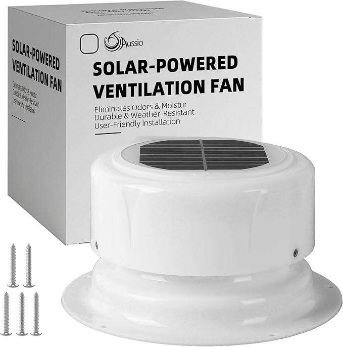 RV Solar Ventilation Fan with Mounting Screws, Solar-Powered Ceiling Fans for Camper, Trailer, RV Solar-Powered Ceiling Vent with Fan, Camper Solar Exhaust Fans for Trailer, Marine - White