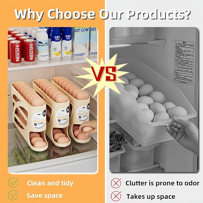 Egg Holder for Fridge,Egg holder countertop,Space-Saving Automatic Rolling Egg Dispenser for Refrigerator,4 Tiers egg dispenser Holds up to 30 pcs, Dispenser for Fridge