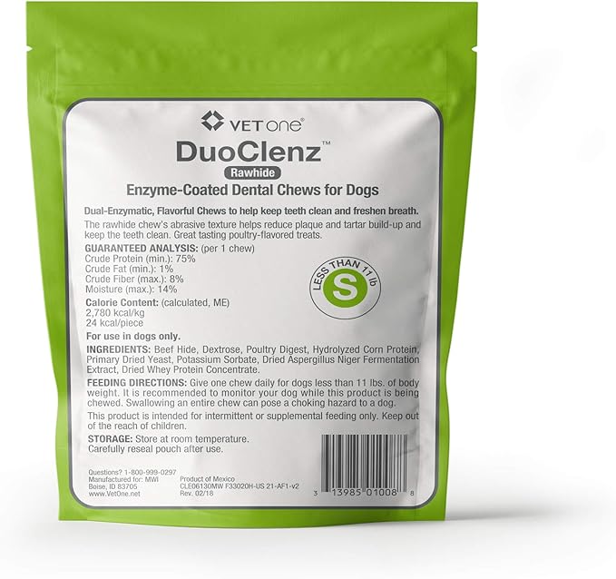 Vet One DuoClenz EnzymeCoated Dog Dental Hygiene Chews for Small Dogs - Clean Teeth & Freshen Breath - 30 Count