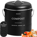 D'Lifeful Kitchen Compost Bin – 1.3 Gallon Countertop Farmhouse Compost Container with Lid – Odorless Indoor Food Scrap Pail with 6 Charcoal Filters – Eco-Conscious and Easy to Clean - Black
