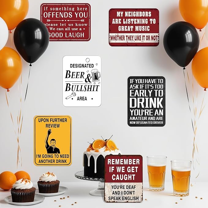WERNNSAI Man Cave Party Decorations - 9 PCS Funny Man Cave Party Sign Decoration for Men Boys ManCave Theme Birthday Supplies Vintage Little ManCave Decor Beer Sign Poster for Home Garage Yard Decor