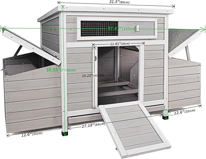 58" Chicken Coop,Outdoor Large Chicken Coop with 6 Nesting Boxes,Weatherproof Poultry Cage,Removable Tray for Farm, Backyard