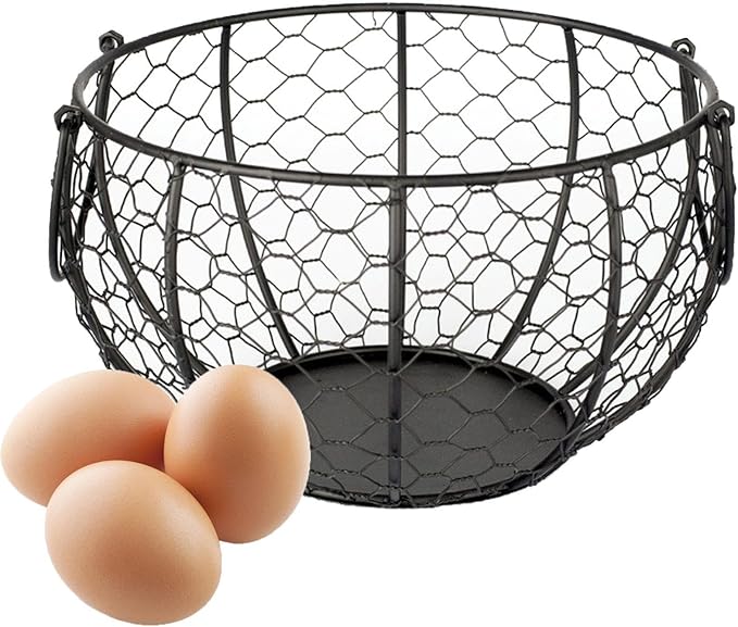 Metal Wire Egg Basket For Collecting Eggs, Chicken Wire Egg Baskets With Handle, Round Handle Egg Basket Vintage Style, Collect & Gathering Basket For Egg,Countertop Egg Basket Holder