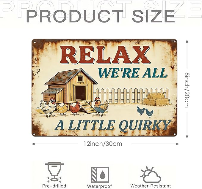 Funny Chicken Metal Sign Outdoor, Aluminum Farmhouse Wall Decor for Coop Door or Yard Area, Fluffy Humor Country Living Style, Rustic 8x12 Inch Gift