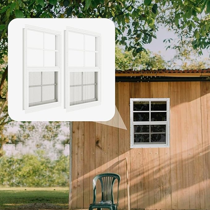 2 Pack Shed Windows 14" x 21" Flush Mount Window with Tempered Glass,House Small Windows,Household Sliding Windows for Chicken Coop, Playhouse, Household, Garage