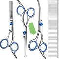 Dog Grooming Scissors with Safety Round Tip,Professional Dog Grooming Kit,Dog Hair Shears Set,Incude Thinning、 Curved、Straight Scissors and Comb. Suitable for The Right Hand