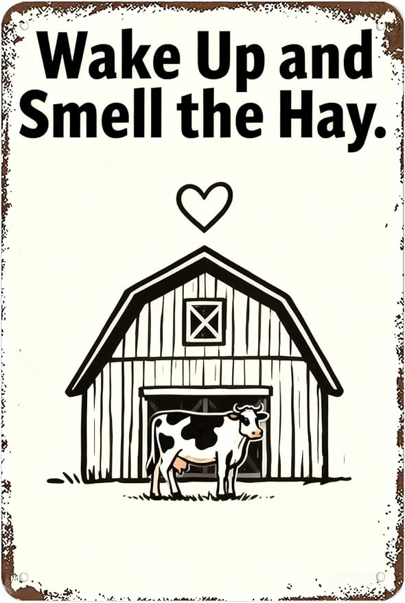 Metal Sign Wake Up and Smell the Hay. Tin Sign Decor Retro Wall Decor For Home Coffee Bar Funny Aluminum Sign 8x12 inch